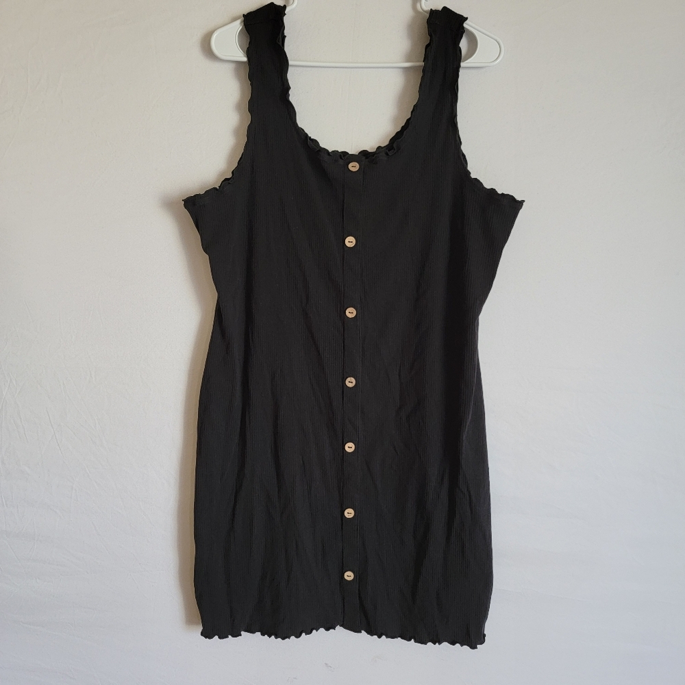 Little Black Dress Ribbed Bodycon Faux Button Down - Picture 2 of 9